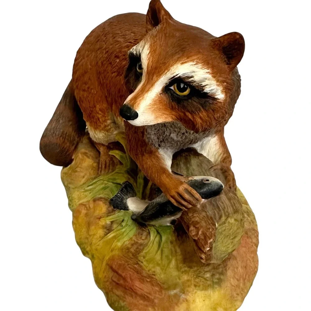 Vintage Aynsley Raccoon with Fish Figurine Statue Animal Lover Decor Collectible